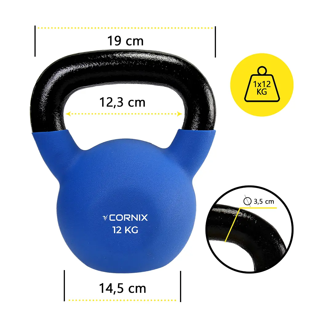 Гиря металева Cornix 12 кг з вініловим покриттям XR-0437 Blue/Black - фото 2