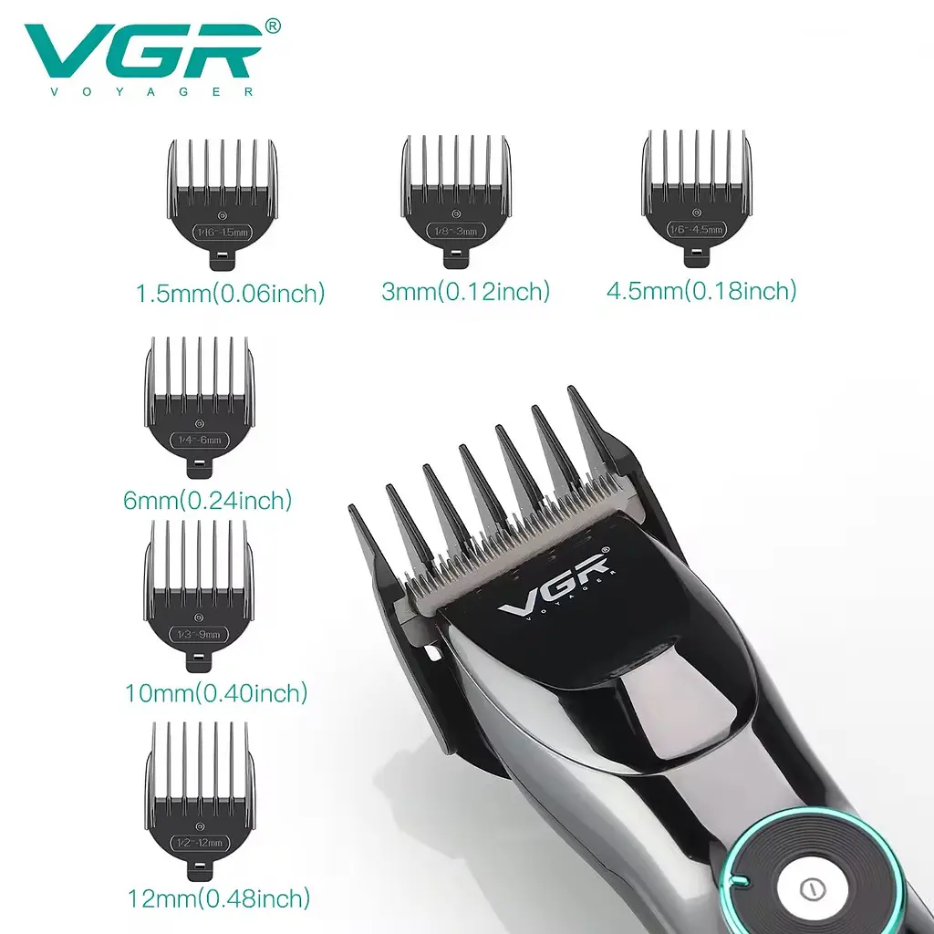 Машинка для стрижки волосся VGR V-256 LED-дисплей акумуляторна 6 насадок 2500mAh 5W Black - фото 3