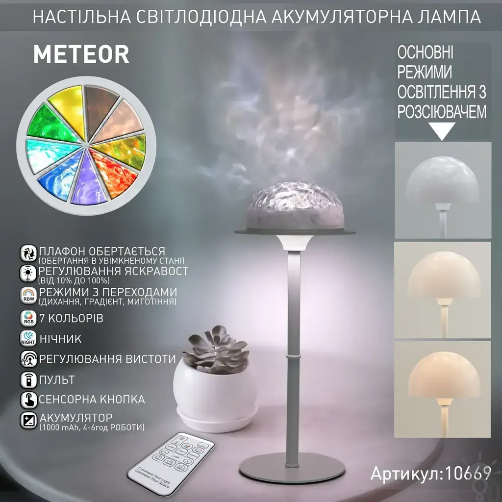 Настільна лампа світлодіодна ESLLSE METEOR RGB 120x295 мм сенсорна з акумулятором Білий - фото 9