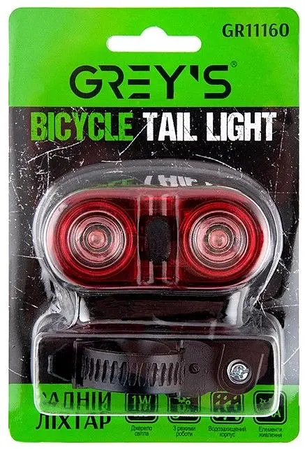 Велосипедний задній ліхтар Grey's LED 3 режими 30 х 30 х 70 мм 1 шт (GR11160) - фото 3