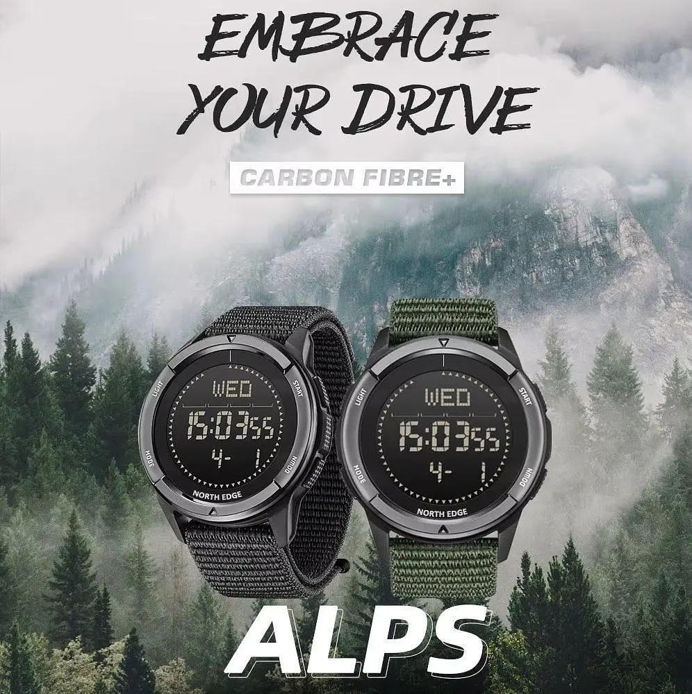 Тактичний військовий годинник North Edge ALPS Carbon Fibre чоловічий сірий - фото 4