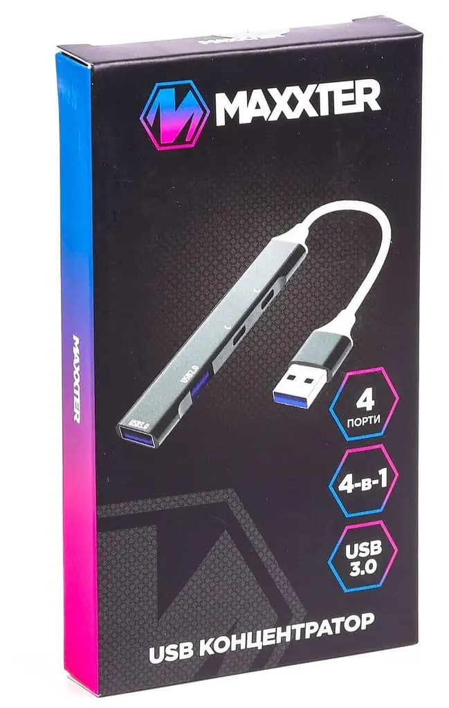 USB-Хаб Maxxter USB 3.0 HU3A-4P-03 (HU3A-4P-03) - фото 3