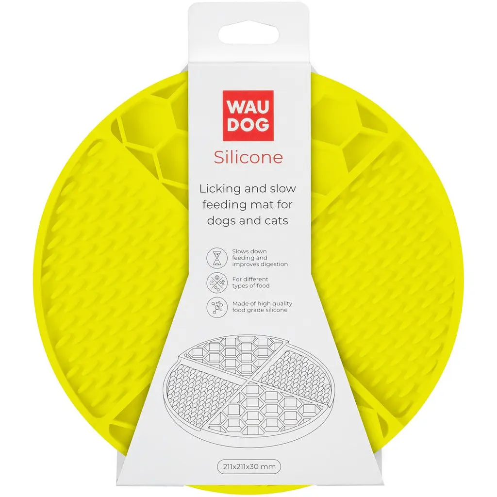 Миска-килимок для собак та котів Waudog Silicone для повільного харчування 211х211х30 мм жовтий - фото 3