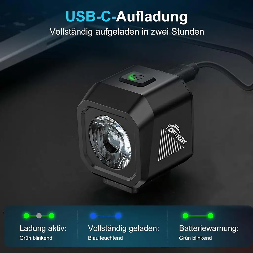 Велофара toptrek USB-C StVZO, IPX5, дальність до 200 м - фото 2