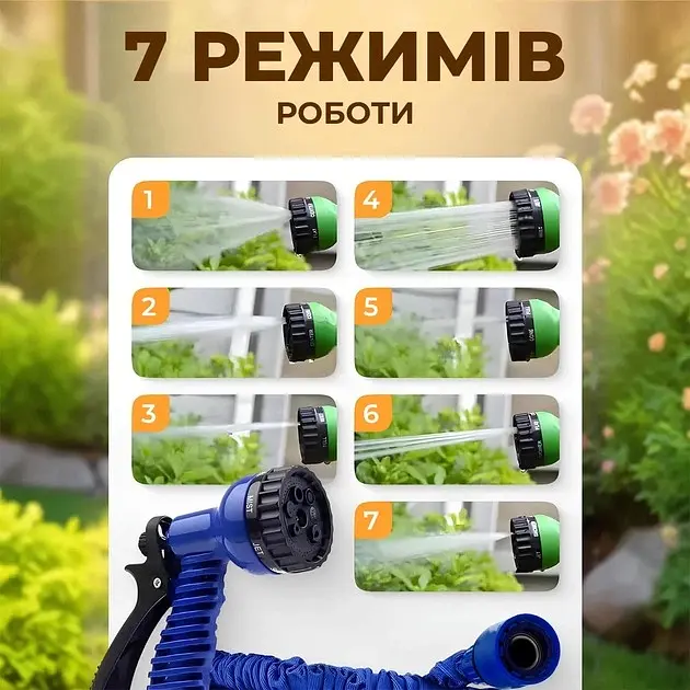 Шланг для поливу садовий Workpro Magic Hose 30м, Шланг-Xhose, що розтягується, для саду та городу з розпилювачем (синій / зелений ) - фото 7