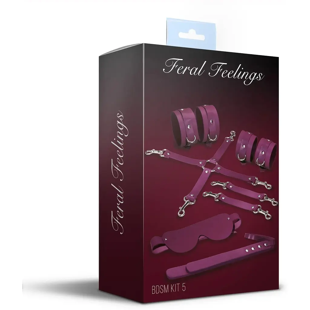Набір Feral Feelings BDSM Kit 5 Burgundy, наручники, поножі, хрестовина, маска, падл - фото 2