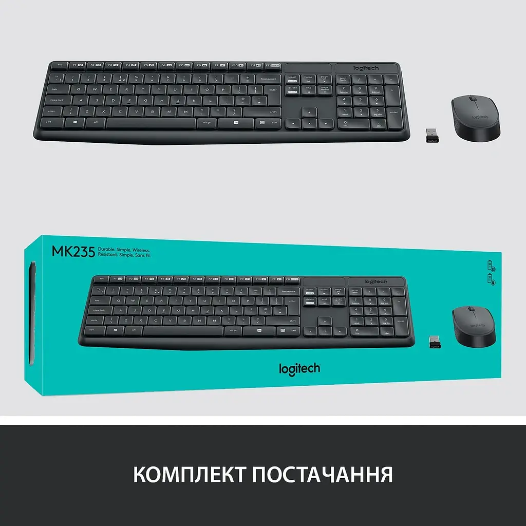 Комплект (Клавіатура та миша) Logitech MK235 Combo Wireless Graphite (920-007931) - фото 7