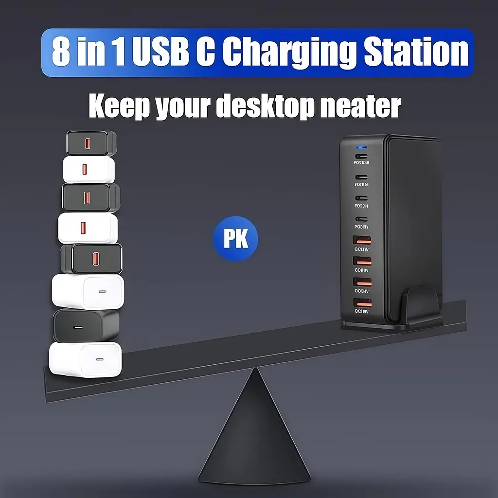 Мережева зарядна станція ILEPO 240W на 4 USB+4 Type-C мультизарядний пристрій потужний блок живлення Black (19338) - фото 8