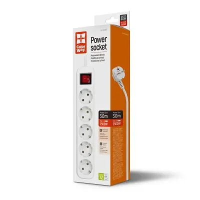 Мережевий фільтр живлення ColorWay (CW-PSEA53W), 5 розеток/ 3M white (CW-PSEA53W) - фото 7