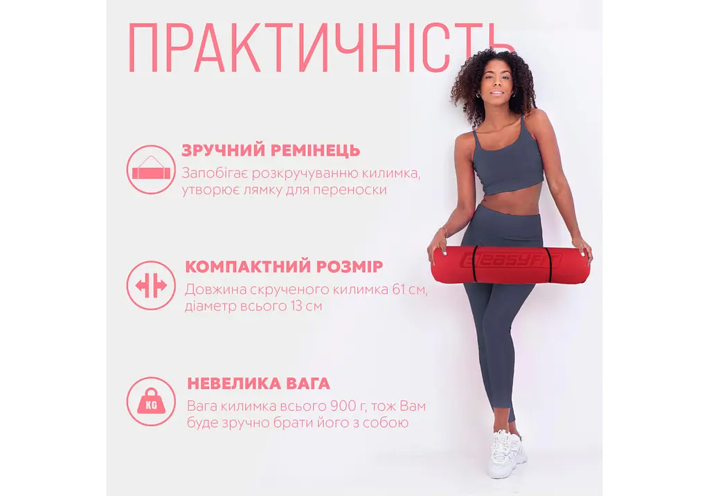 Килимок для йоги та фітнесу EasyFit TPE+TC 6 мм двошаровий червоний-чорний (EF-1924-RB) - фото 2