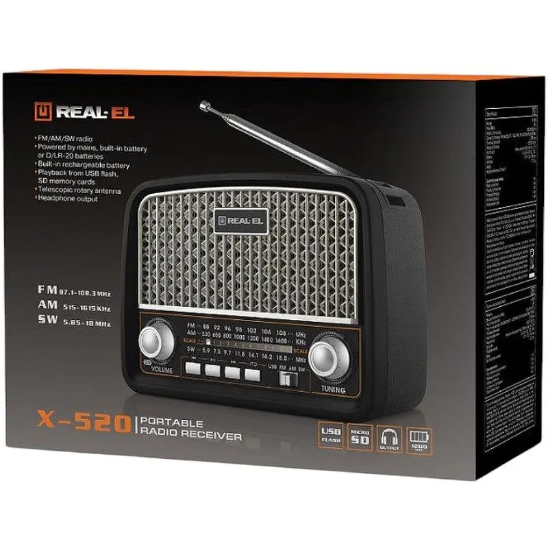 Радиоприемник портативный REAL-EL X520 Black - фото 7