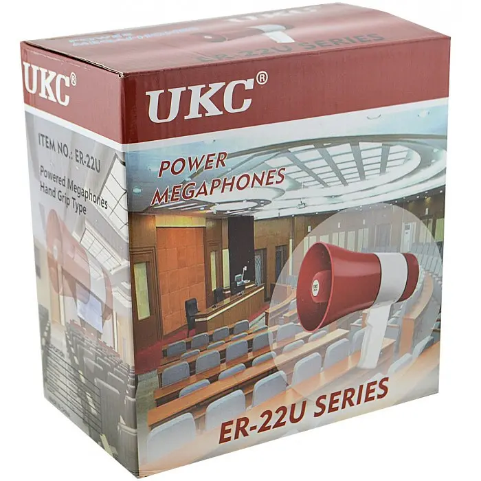 Громкоговоритель аккумуляторный UKC ER-22U 15 Вт, рупор с USB и записью, красный - фото 7