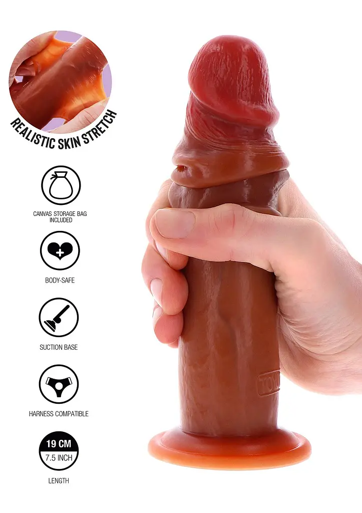 Фалоімітатор Get Real Skin Foreskin Dong 19 см (коричневий) - фото 3