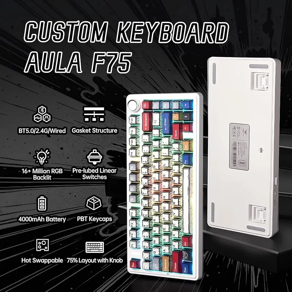 Клавіатура Aula F75 Gasket Reaper Hot-Swap PBT 2.4G Wireless/BT EN/UA Comic (6978080501578) - фото 7