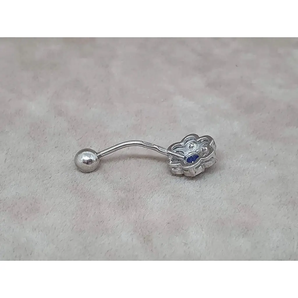 Серебряная серьга для пирсинга пупка Ирий с фианитами. 6010 СИНИЙ - фото 3