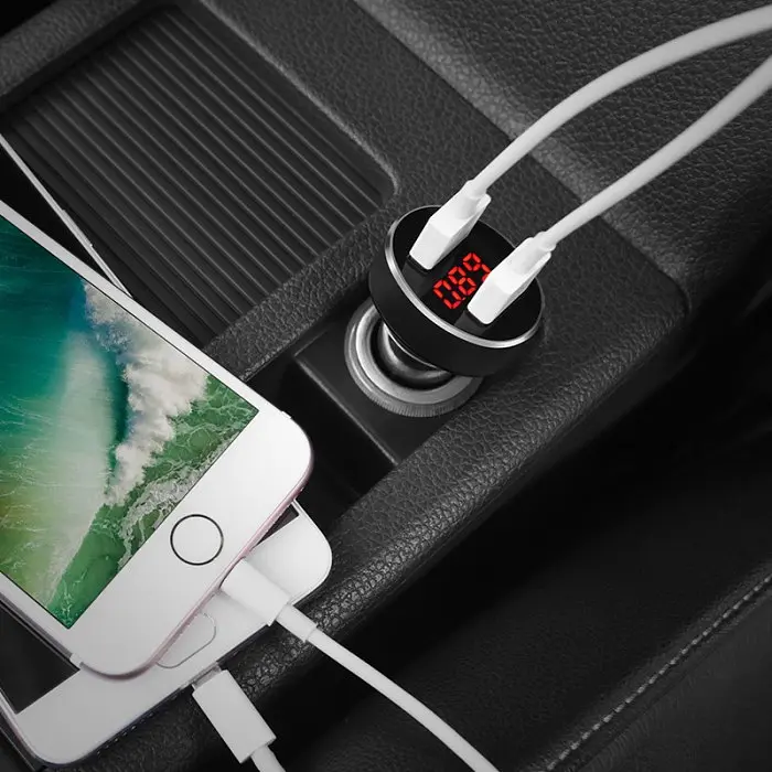 Автомобільна зарядка від прикурювача з вольтметром чорна HOCO Z26 2USB 2,1A - фото 2
