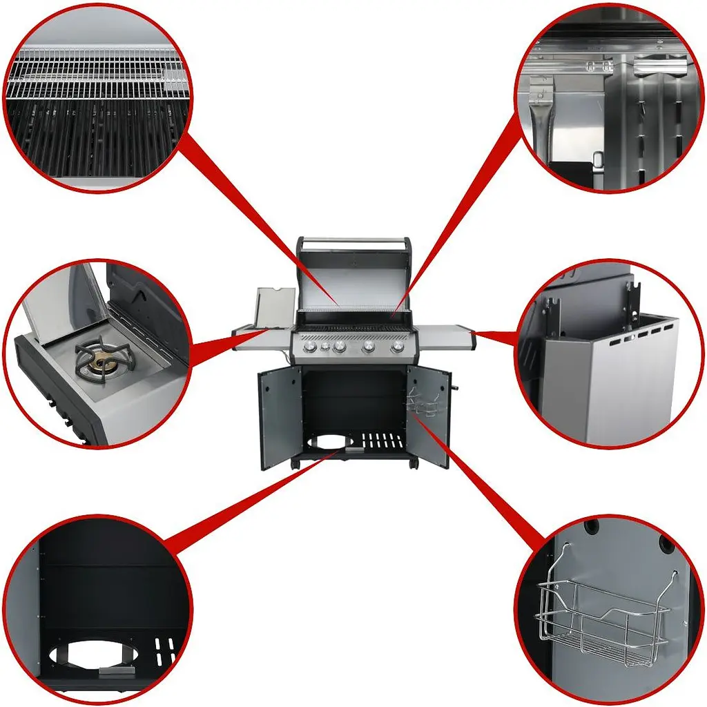 Газовый гриль Santos S-401 Black с боковой горелкой, черный (900259) - фото 14