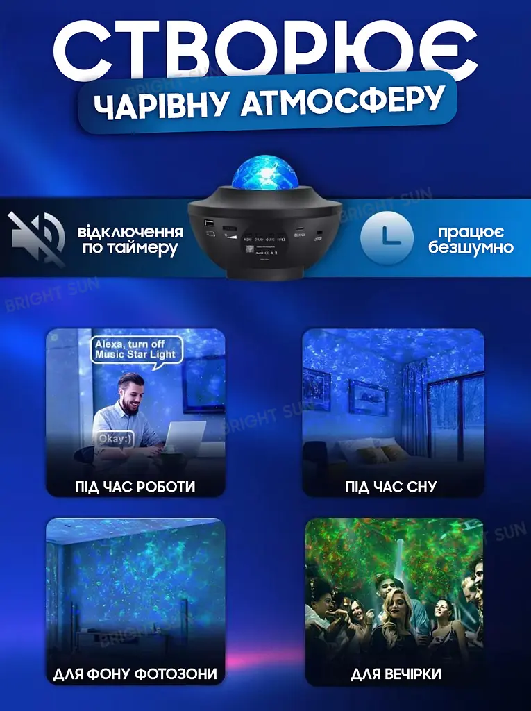 Лампа нічник Bluetooth колонка проектор Зіркове небо сфера світильник лазерний з пультом Starry Light UKC чорний - фото 4
