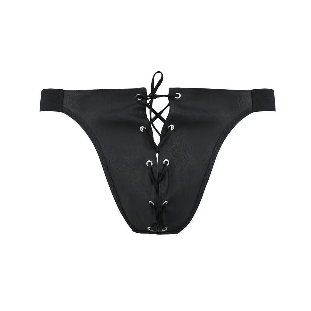 Чоловічі сліпи на шнурівці Passion 044 SLIP BEN S/M Black, екошкіра, люверси - фото 5