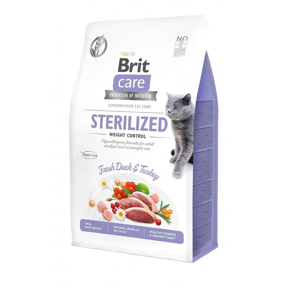 Сухий корм Brit Care Cat GF Sterilized Weight Control для стерилізованих кішок із надмірною вагою, качка та індичка 400 г (арт.171295)
