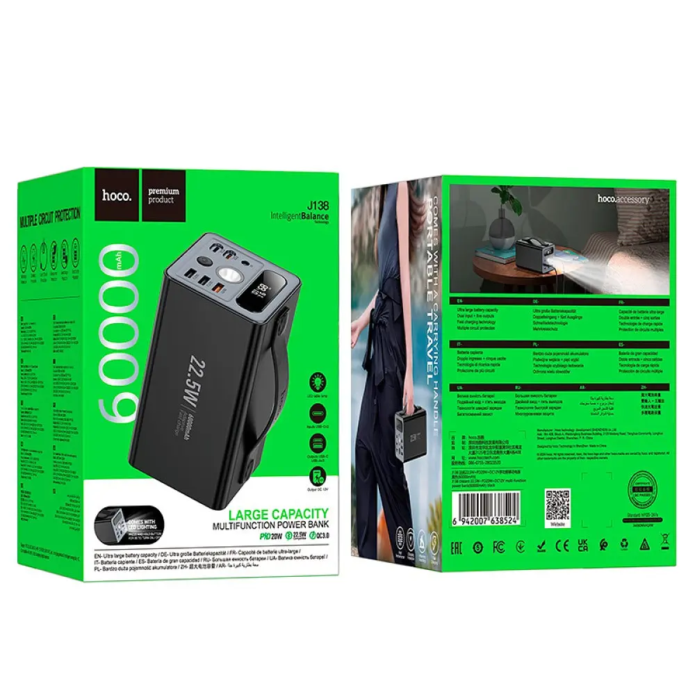 Портативна батарея - зовнішній АКБ Hoco J138 60000 mAh 12в power bank - фото 6
