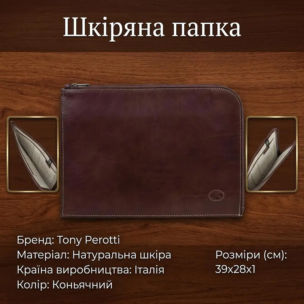 Чоловіча шкіряна папка Tony Perotti Italico 8017L (90054) Коньячна - фото 3