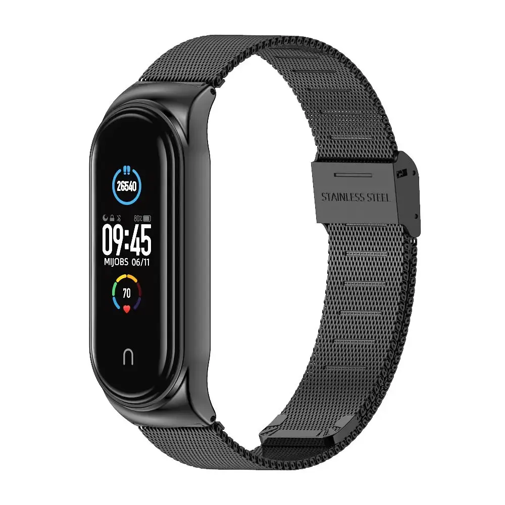 Ремешок для фитнес-браслета MiJobs для Xiaomi Mi Band 8 и 9 Mesh design металлический с застежкой черный - фото 2