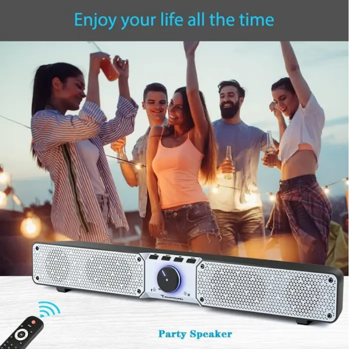 Портативна акустична колонка TAMPROAD RS-Q10, саундбар, Bluetooth, стерео 2×10 Вт, TF USB AUX, мікрофон, чорна - фото 2