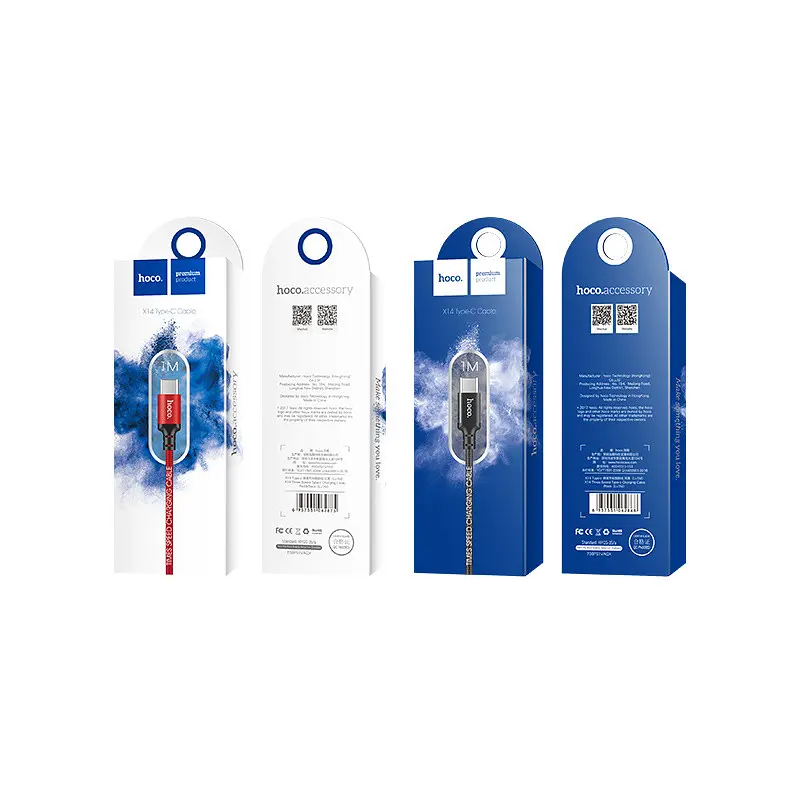 Кабель HOCO X14 USB to Type-C 3A, 1m, nylon, aluminum connectors, Чорний - фото 2
