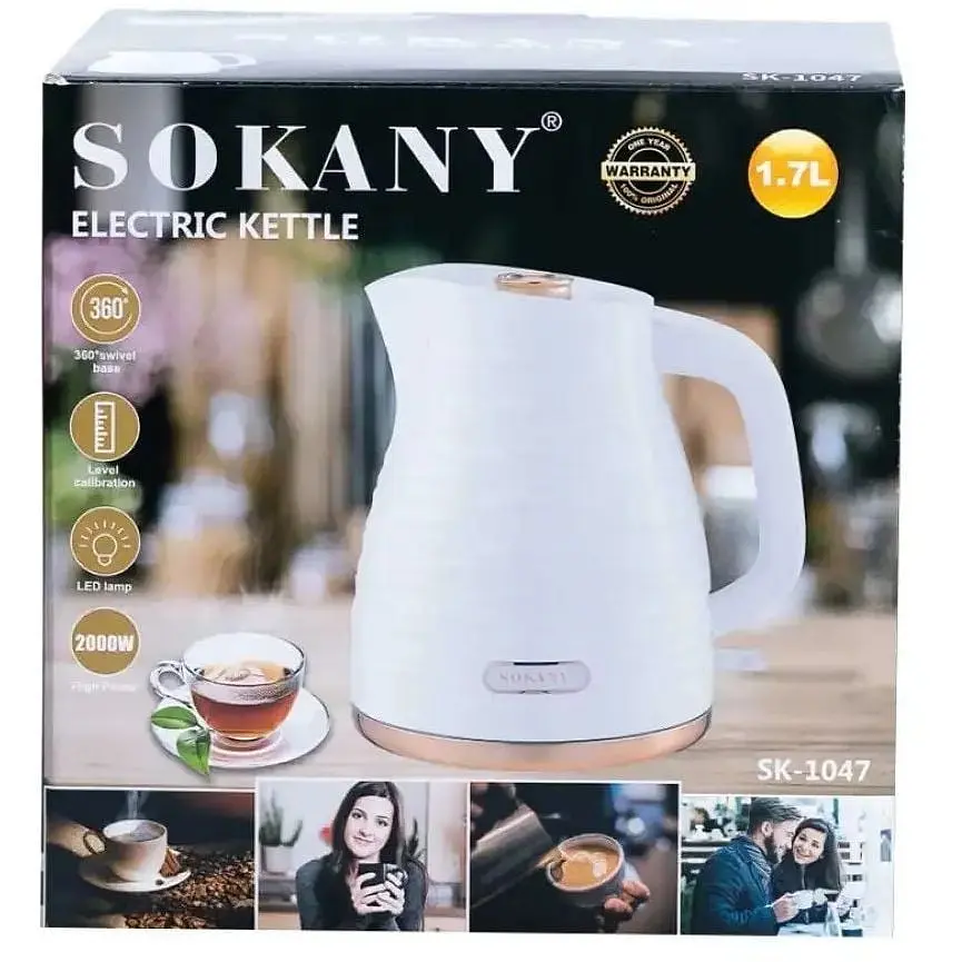 Електрочайник з обертанням на 360° Sokany SK-1047 безшумний дисковий 1.7 л 2000 Вт Білий - фото 10