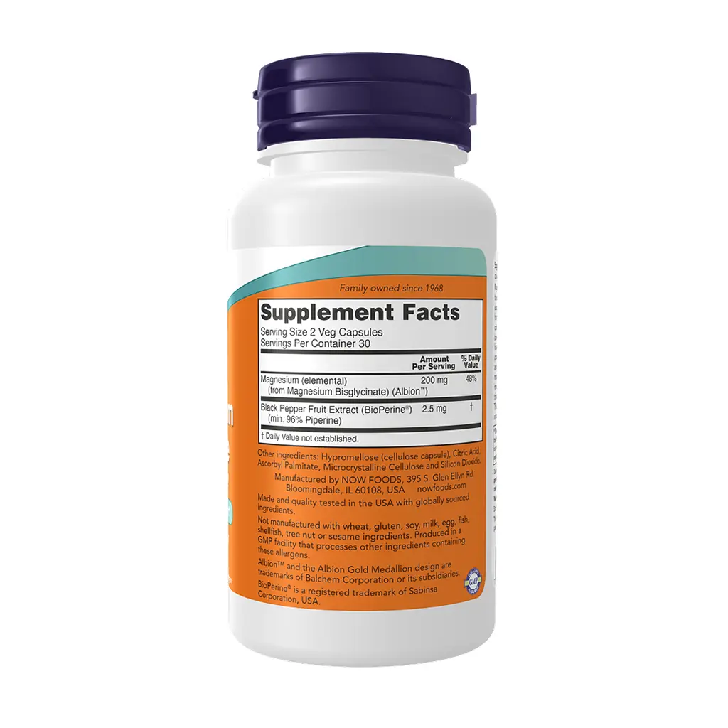 Магній Now Foods (Glycinate with BioPerine) - 60 веганських капсул - фото 2