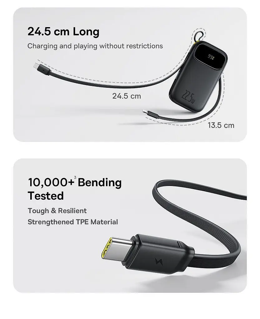 Зовнішній акумулятор із 2 вбудованими кабелями Baseus Qpow 3 20000mah 22.5w C + L чорний - фото 5
