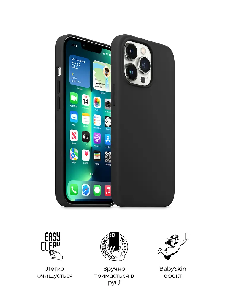 Силиконовый чехол для Apple iPhone 13 Pro, ICON2 Case, черный, противоударный, панель, защита всего корпуса, матовая поверхность Soft Touch, выступает над дисплеем, совместим с защитными стеклами и пленками, с микрофиброй, ArmorStandart (ARM60601) - фото 3