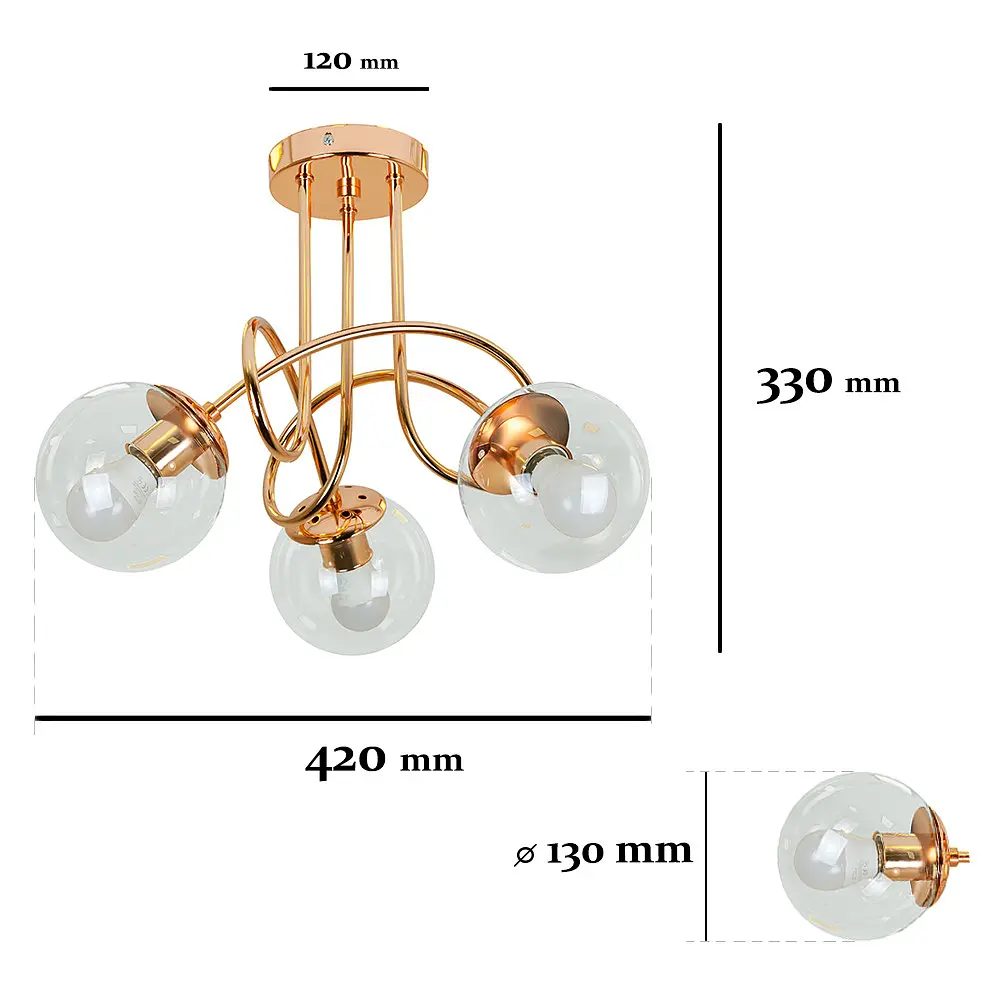 Люстра стельова Levistella 7529903-3 GOLD+CL, 3 плафона, E27, прозоре скло, золото, для вітальні - фото 2