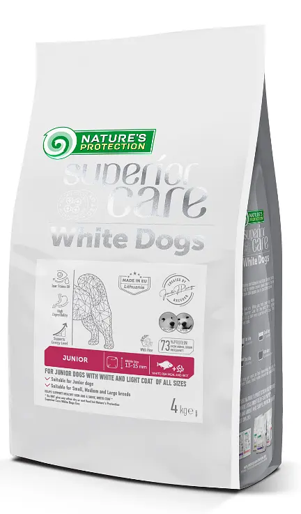 Сухий корм із білою рибою для юніорів усіх розмірів Nature's Protection Superior Care White Dogs White Fish Junior All Sizes, 4 кг