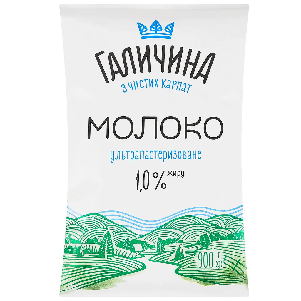 Молоко Галичина з чистих Карпат питне ультрапастеризоване 1%, 900 г - фото 1