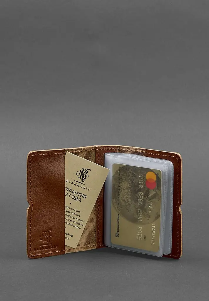 Женский кожаный кард-кейс 7.0 светло-коричневый с перьями. - фото 3