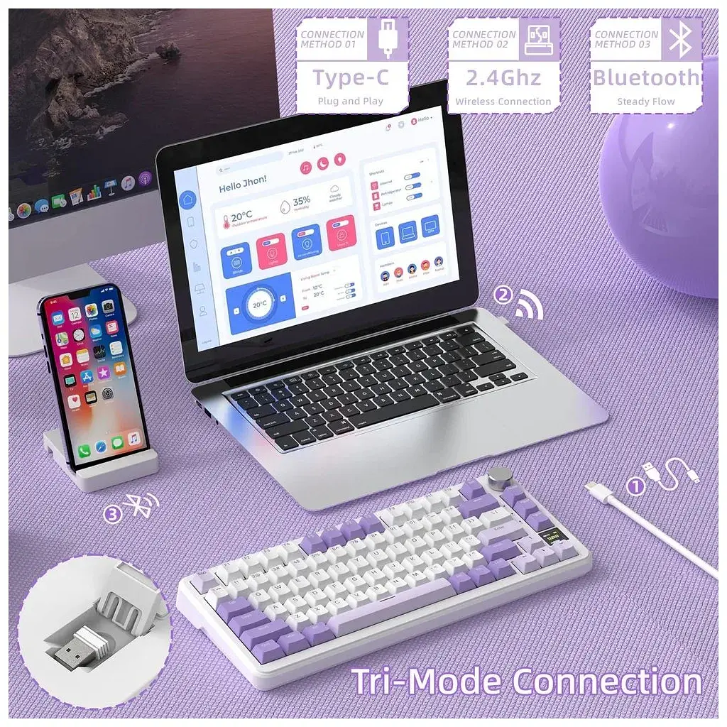 Клавіатура Attack Shark X85PRO RGB Wireless/Bluetooth/USB UA Lavender (X85PROL_AS) - фото 4
