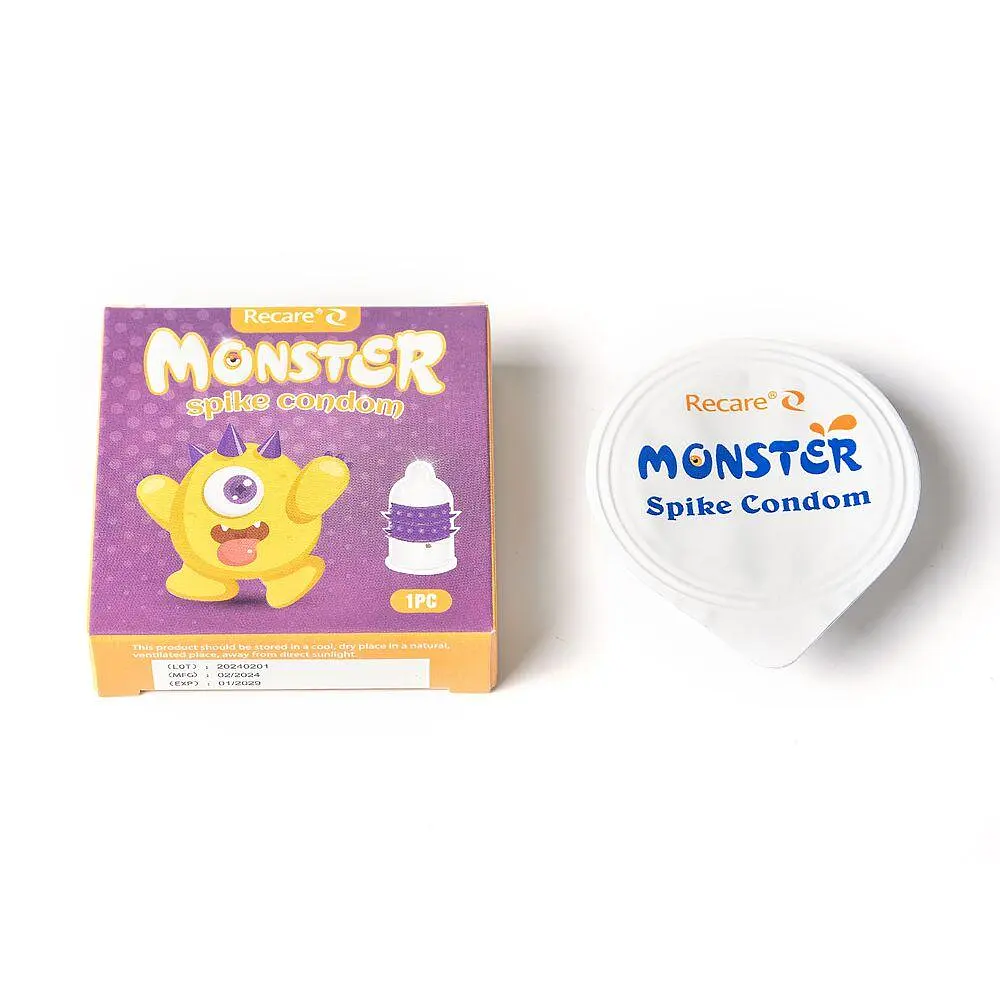 Насадка на член Recare Yellow Monster Spike Condom (презерватив з рядами пухирців та шипів) - фото 4