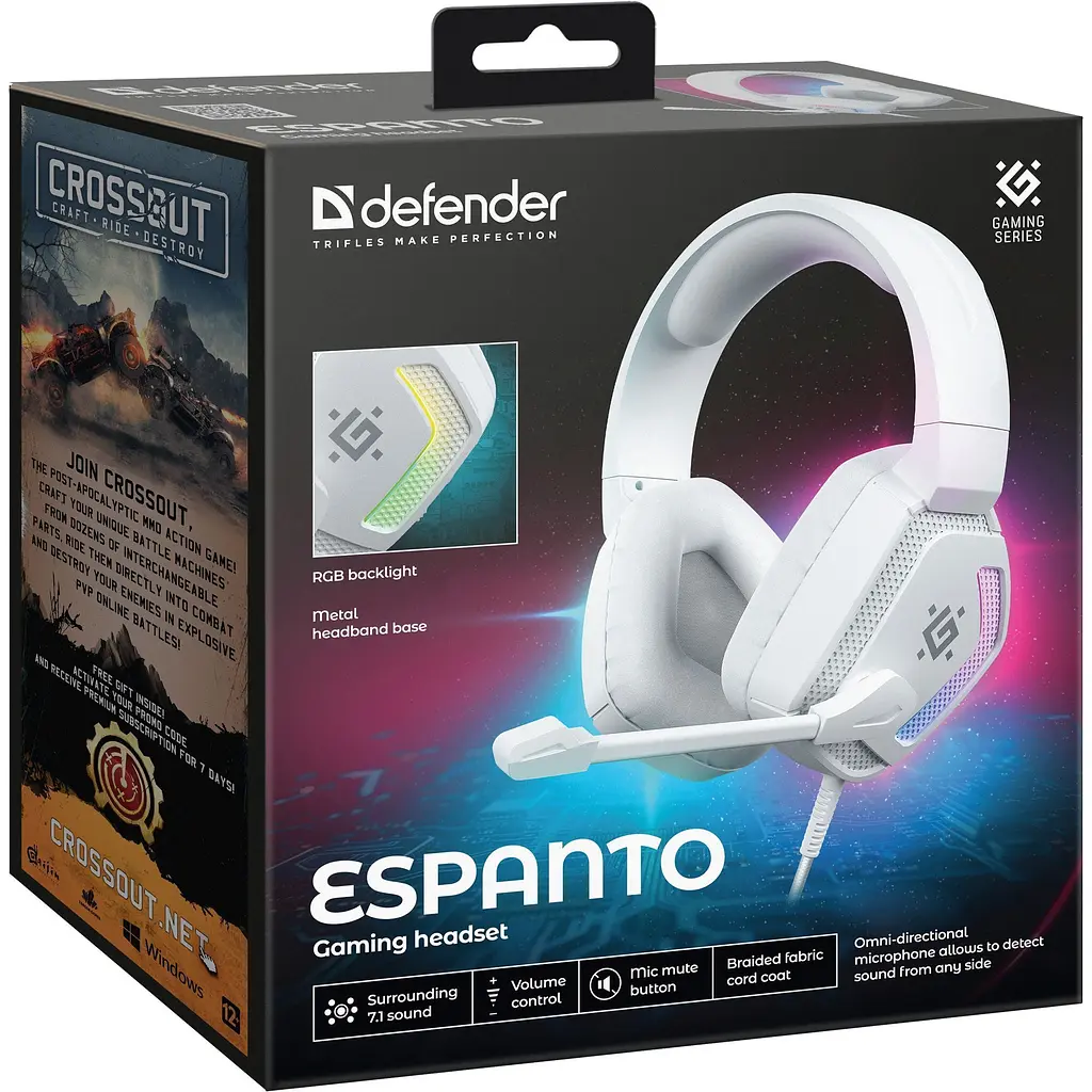 Игровые наушники Defender Espanto RGB USB White (62470) [160239] - фото 10