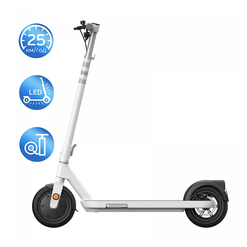 Електросамокат OKAI ES10-NEON Lite White 9", 300(600)W, 7.8Ah, 30km, 25km\h, 20%, NFC, App, 15kg (ES10-W) - фото 4