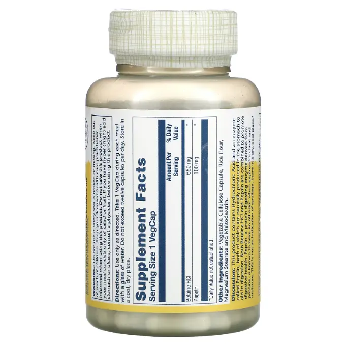 Бетаїн High Potency Betaine HCL with Pepsin 650 mg 100 капсул Solaray vit0006489 - фото 2