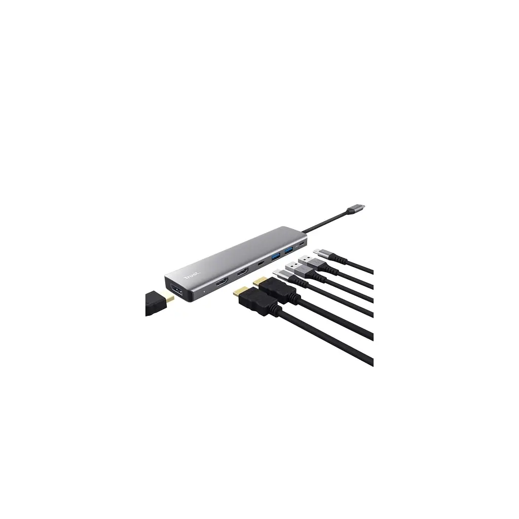Концентратор Trust USB-C 7-in1 2xUSB-А 3.2/2xUSB-С/2xHDMI/DP aluminiu 0.16m grey (25661_TRUST) - фото 2