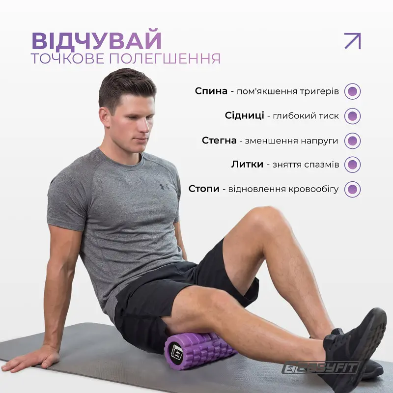 Масажний ролер EasyFit Solid Grid Roller Mini 30 см чорний - фото 5