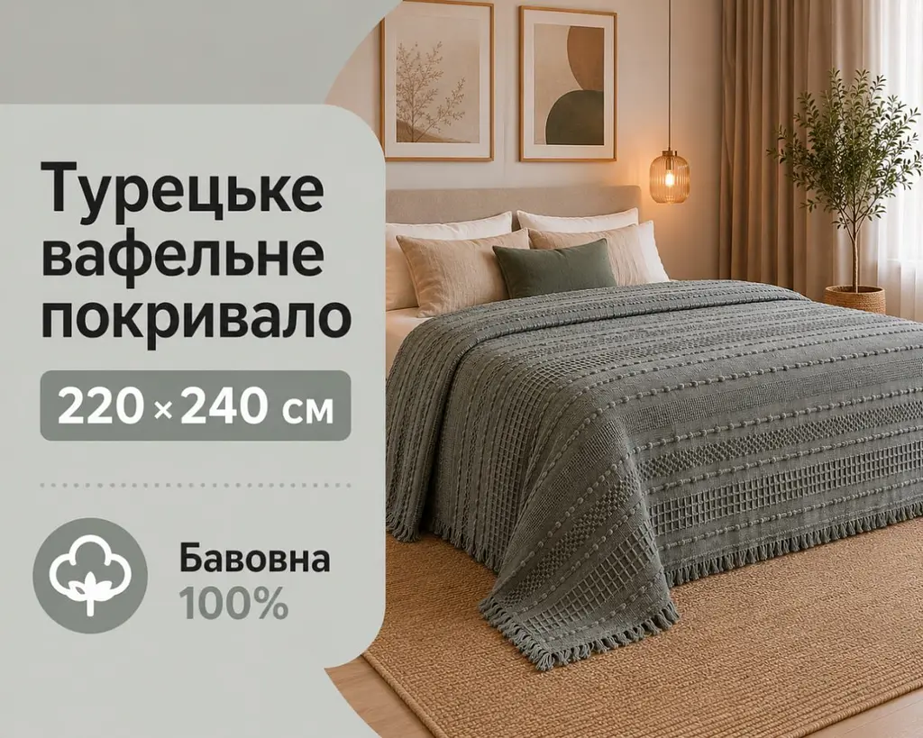 Турецьке вафельне покривало First Choice Sole 220x240 см Green