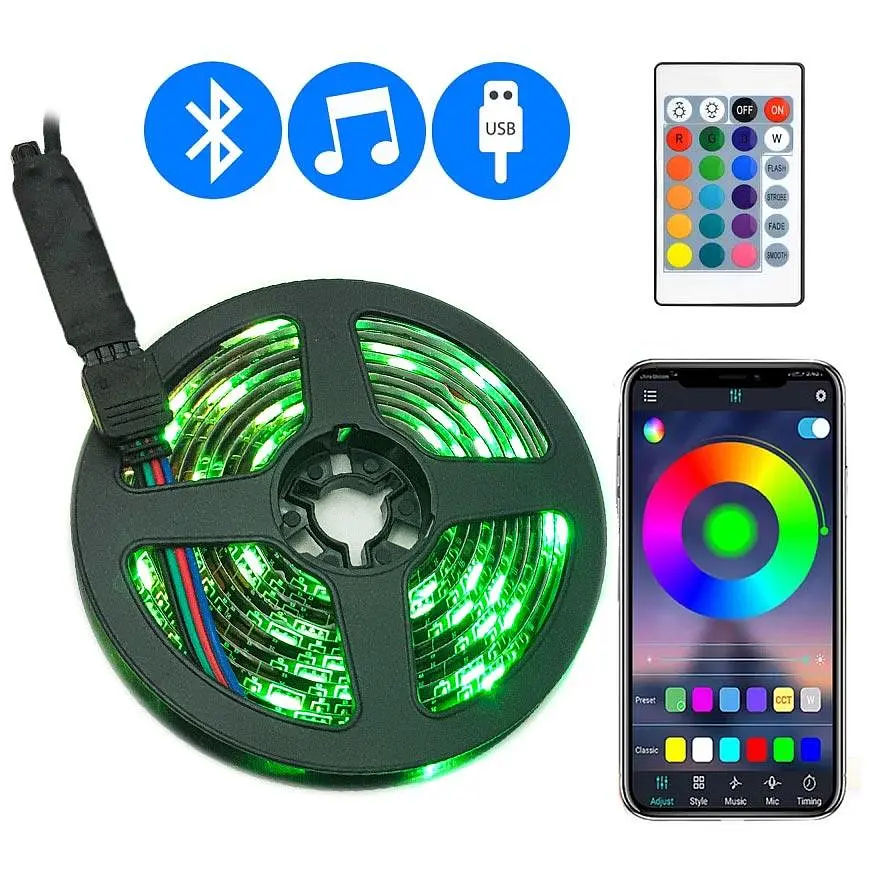 Світлодіодна RGB стрічка чорна кольорова 5 м SMD LED 5050 USB - фото 2