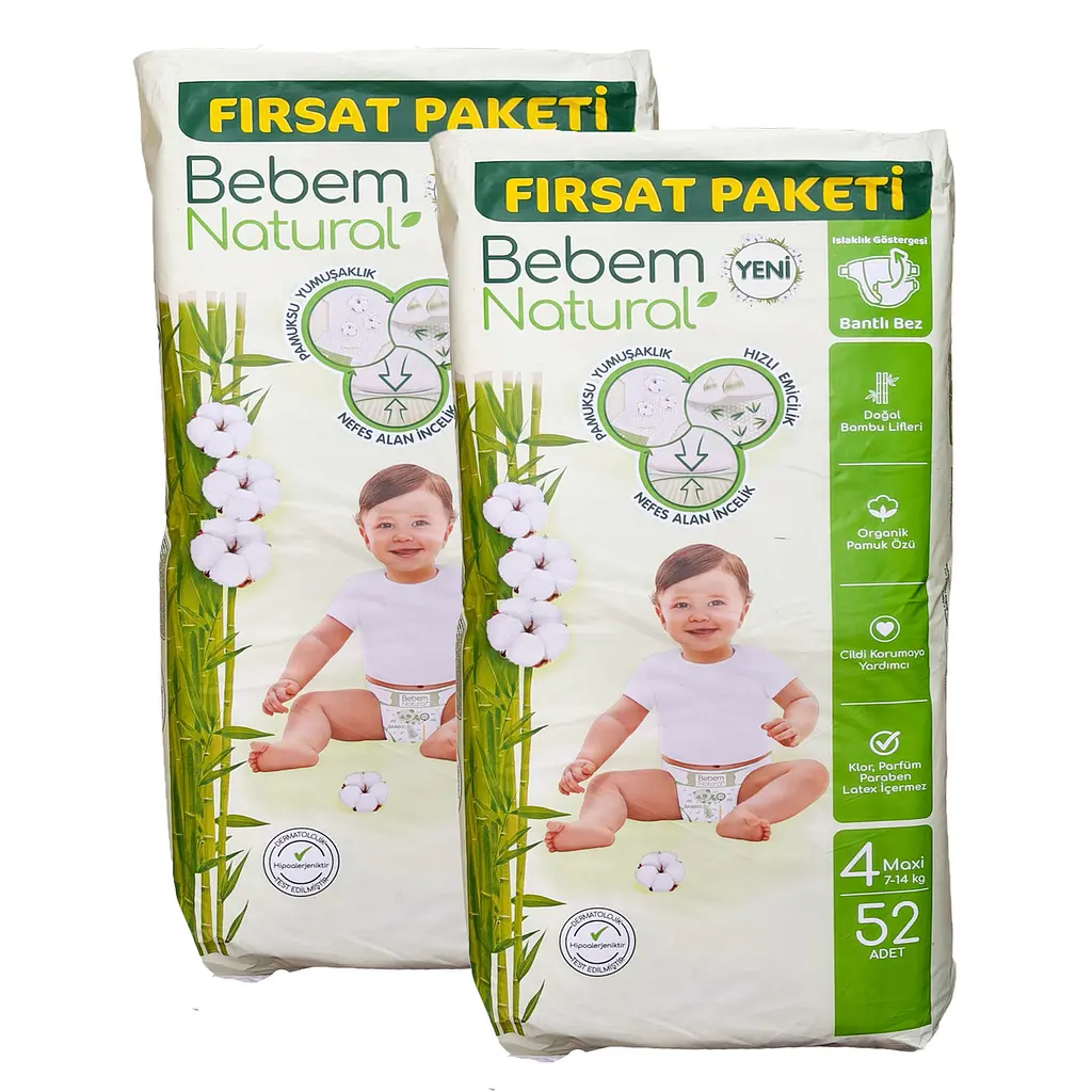 Підгузки Bebem Natural 4 Maxi (7 - 14 кг), 104 шт