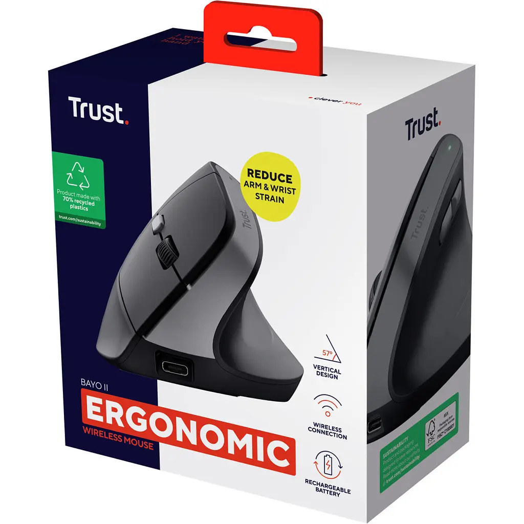 Мишка Trust Bayo 2 Ergonomic Wireless/USB-A Black (25145) - фото 11