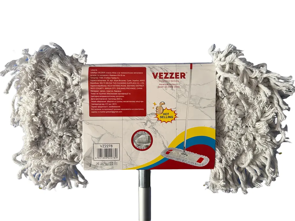 Швабра плоская Vezzer с нетелескопической металлической ручкой и насадкой из хлопка (VZ2278) - фото 2