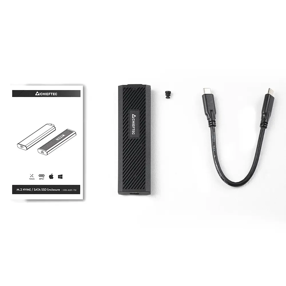 Корпус для M.2 NVME/SATA SSD CHIEFTEC CEB-M2C-TLE, aluminium,USB 3.2 Gen2 Type-C, Black, RETAIL - фото 6